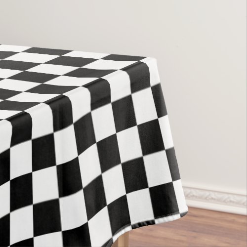 Checkered squares black and white geometric retro tablecloth