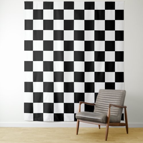 Checkered squares Black and White geometric retro Tapestry