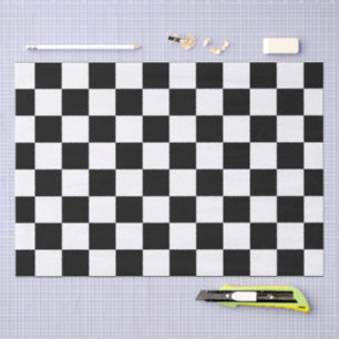 Checkered squares black and white geometric retro tissue paper