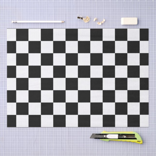 Checkered squares black and white geometric retro tissue paper (Craft)