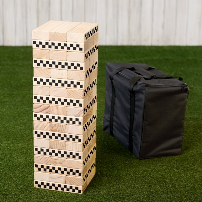 Checkered squares black and white geometric retro topple tower (Lawn)