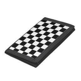 Checkered squares black and white geometric retro trifold wallet