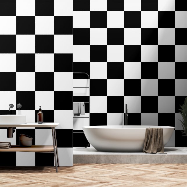 Checkered squares Black and White geometric retro Wallpaper (Bathroom)