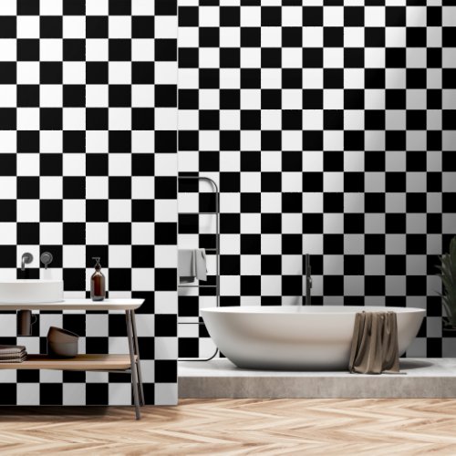 Checkered squares black and white geometric retro wallpaper 