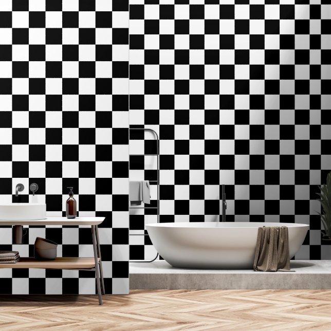 Checkered squares black and white geometric retro wallpaper  (Bathroom)