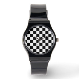 Checkered squares black and white geometric retro watch