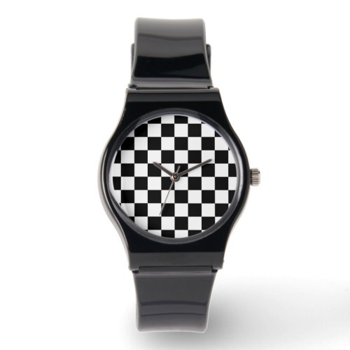Checkered squares black and white geometric retro watch
