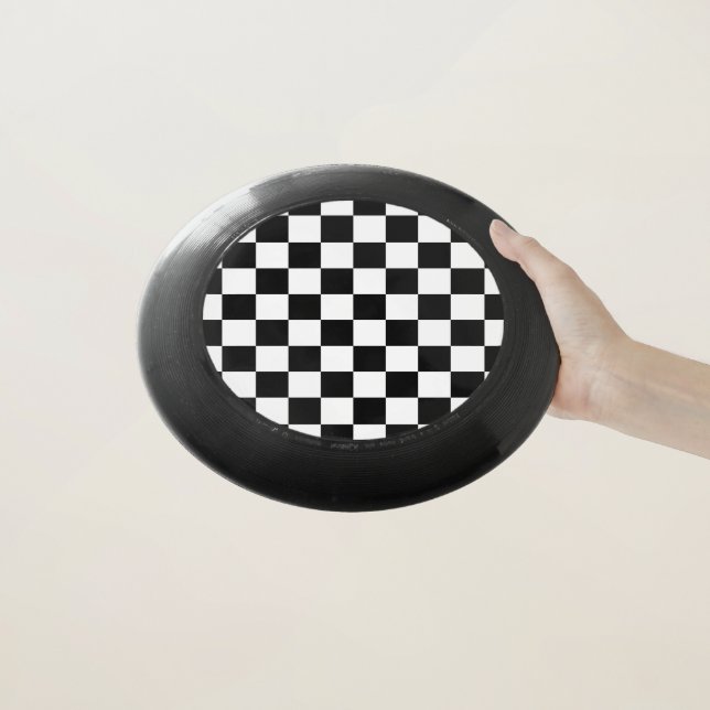 Checkered squares black and white geometric retro Wham-O frisbee (In Hand)
