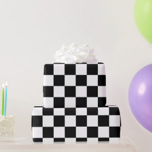Checkered squares Black and White geometric retro Wrapping Paper