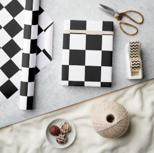 Checkered squares black and white geometric retro wrapping paper
