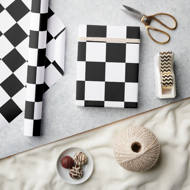 Checkered squares black and white geometric retro wrapping paper (Crafts)