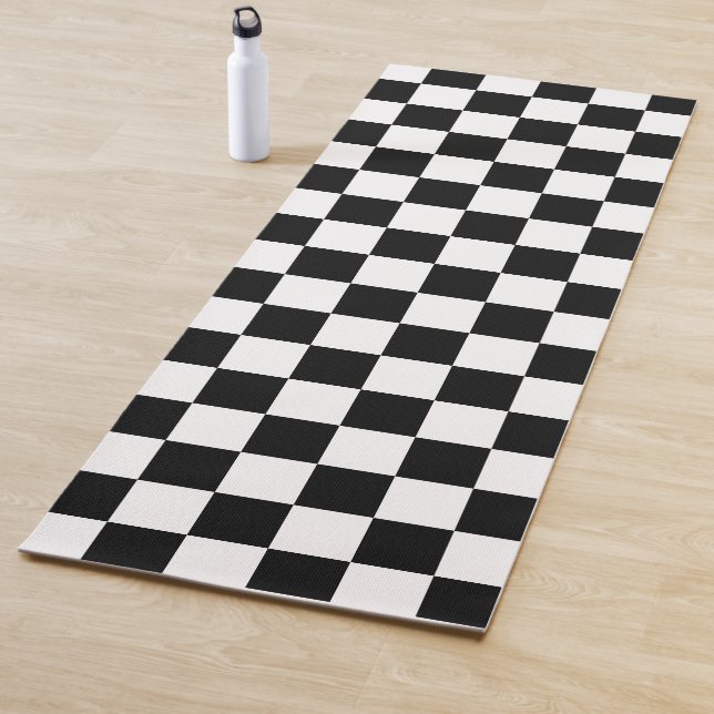 Checkered squares black and white geometric retro yoga mat (In Situ)