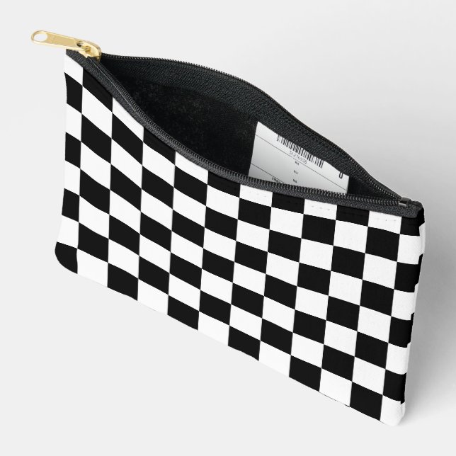 Checkered squares Black and White geometry pattern Accessory Pouch (Open)
