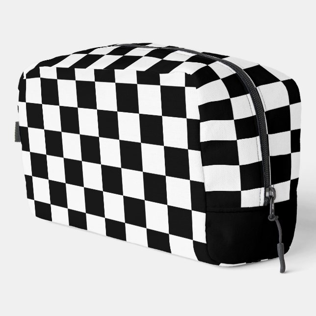 Checkered squares Black and White geometry pattern Dopp Kit (Right Corner)