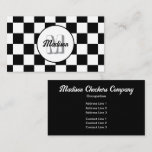 Checkered squares black and white retro Monogram Business Card