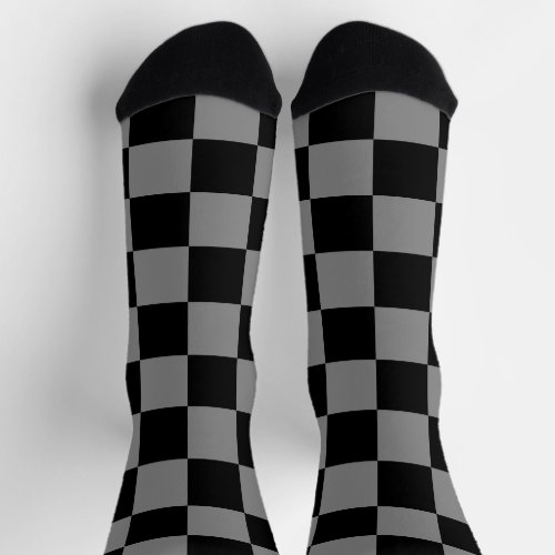 Checkered squares gray black geometric retro socks