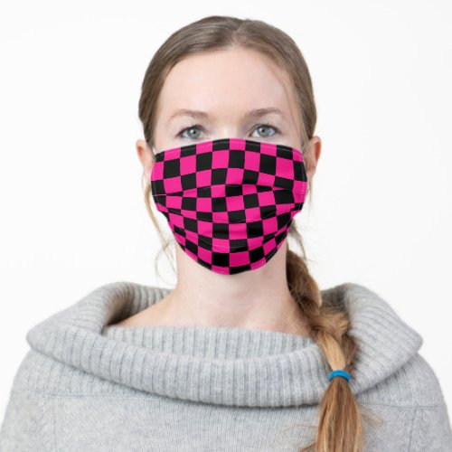 Checkered squares hot pink black geometric retro adult cloth face mask