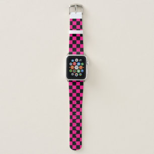Checkered squares hot pink black geometric retro apple watch band