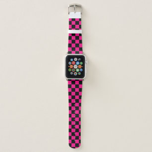 Checkered squares hot pink black geometric retro apple watch band