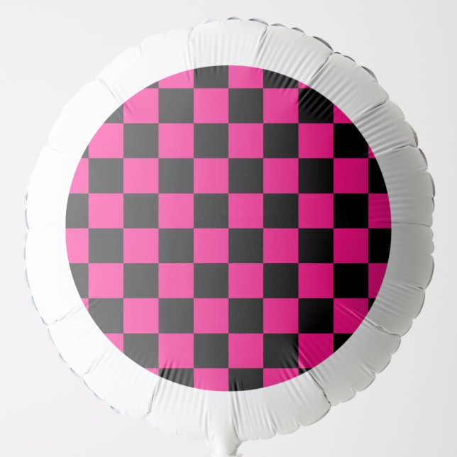 Checkered squares hot pink black geometric retro balloon (Front)