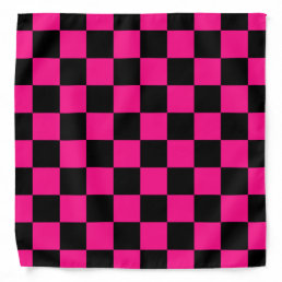 Checkered squares hot pink black geometric retro bandana