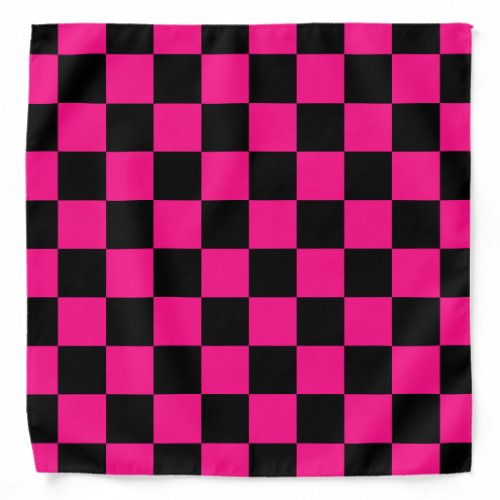 Checkered squares hot pink black geometric retro bandana