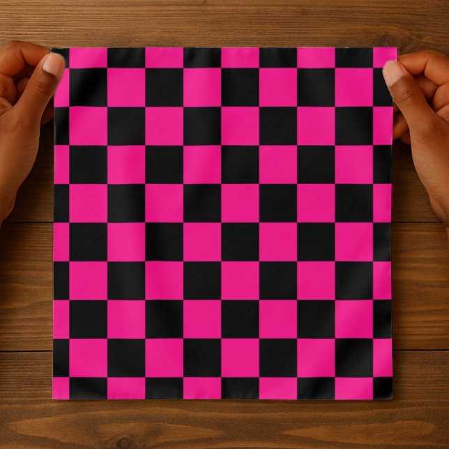 Checkered squares hot pink black geometric retro bandana (Creator Uploaded)