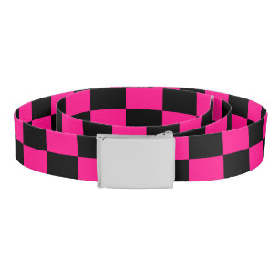 Checkered squares hot pink black geometric retro belt