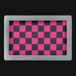 Checkered squares hot pink black geometric retro belt buckle<br><div class="desc">Checkered squares hot pink black geometric retro pattern gift for her. Cool retro checkered geometric square pattern. Vintage tile black and hot pink modern checker.</div>