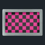 Checkered squares hot pink black geometric retro belt buckle<br><div class="desc">Checkered squares hot pink black geometric retro pattern gift for her. Cool retro checkered geometric square pattern. Vintage tile black and hot pink modern checker.</div>