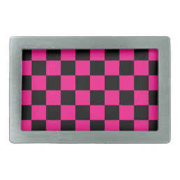 Checkered squares hot pink black geometric retro belt buckle