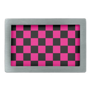 Checkered squares hot pink black geometric retro belt buckle