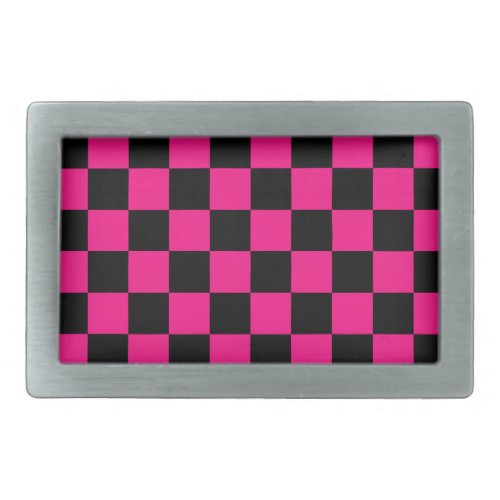 Checkered squares hot pink black geometric retro belt buckle