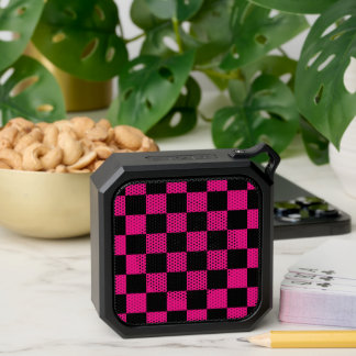 Checkered squares hot pink black geometric retro bluetooth speaker