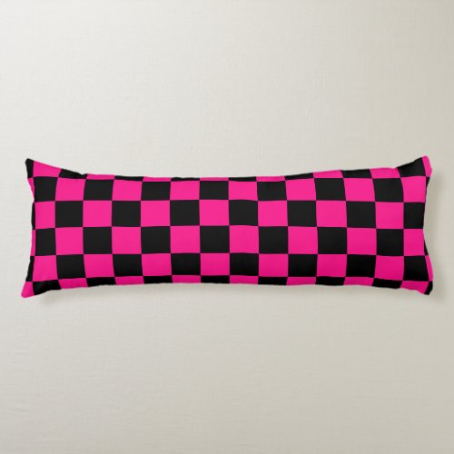Checkered squares hot pink black geometric retro body pillow