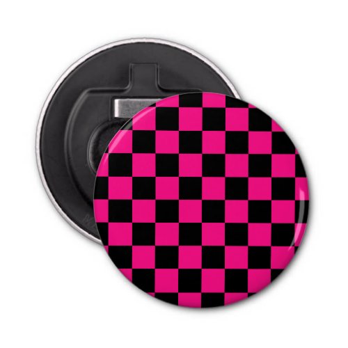 Checkered squares hot pink black geometric retro bottle opener