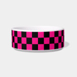 Checkered squares hot pink black geometric retro bowl<br><div class="desc">Pet Supplies Feeding or Water Bowls for your dog. Checkered squares hot pink black geometric retro pattern gift for her. Cool retro checkered geometric square pattern. Vintage tile black and hot pink modern checker.</div>