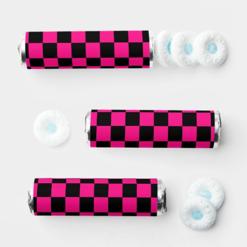 Checkered squares hot pink black geometric retro breath savers mints