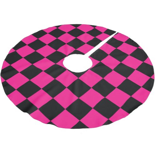 Checkered squares hot pink black geometric retro brushed polyester tree skirt