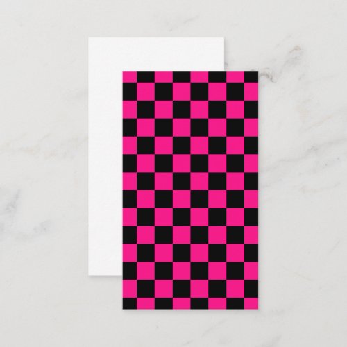 Checkered squares hot pink black geometric retro business card