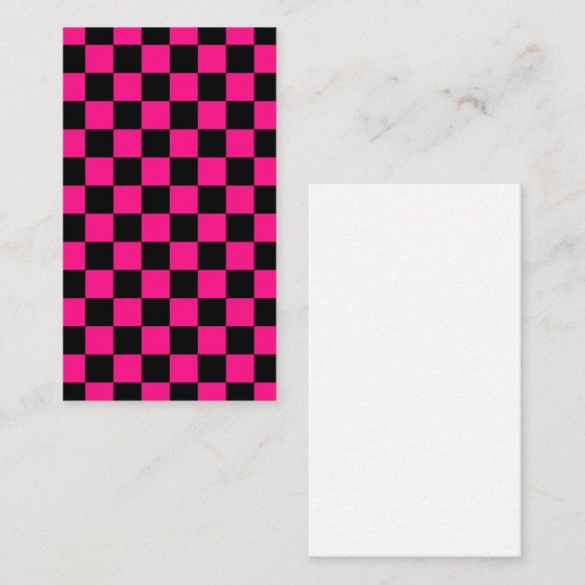 Checkered squares hot pink black geometric retro business card (Front/Back)