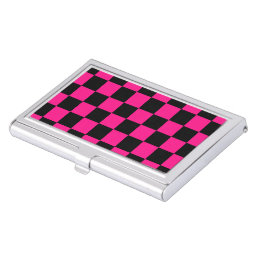 Checkered squares hot pink black geometric retro business card case