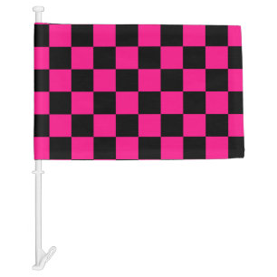 Checkered squares hot pink black geometric retro car flag