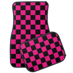 Checkered squares hot pink black geometric retro car floor mat