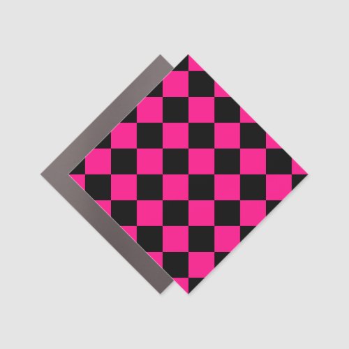 Checkered squares hot pink black geometric retro car magnet