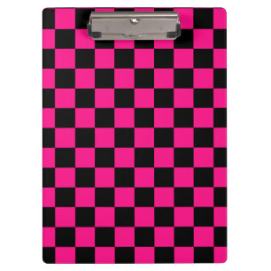 Checkered squares hot pink black geometric retro clipboard
