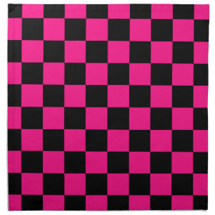 Checkered squares hot pink black geometric retro cloth napkin