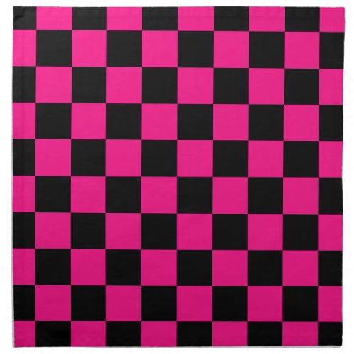 Checkered squares hot pink black geometric retro cloth napkin