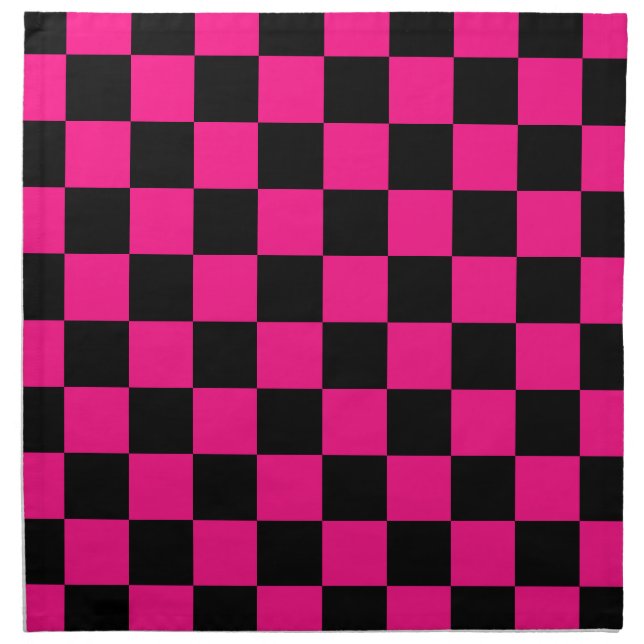 Checkered squares hot pink black geometric retro cloth napkin (Front)