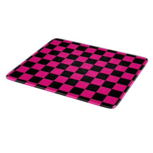 Checkered squares hot pink black geometric retro cutting board